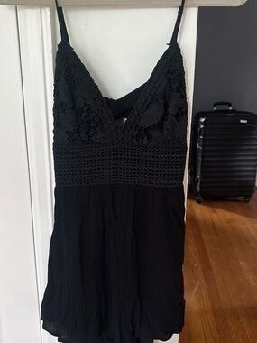 Garage Black Crochet Detail Romper